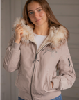 Pénélope Lyon Reversible Winter Jacket, Taupe & Offwhite