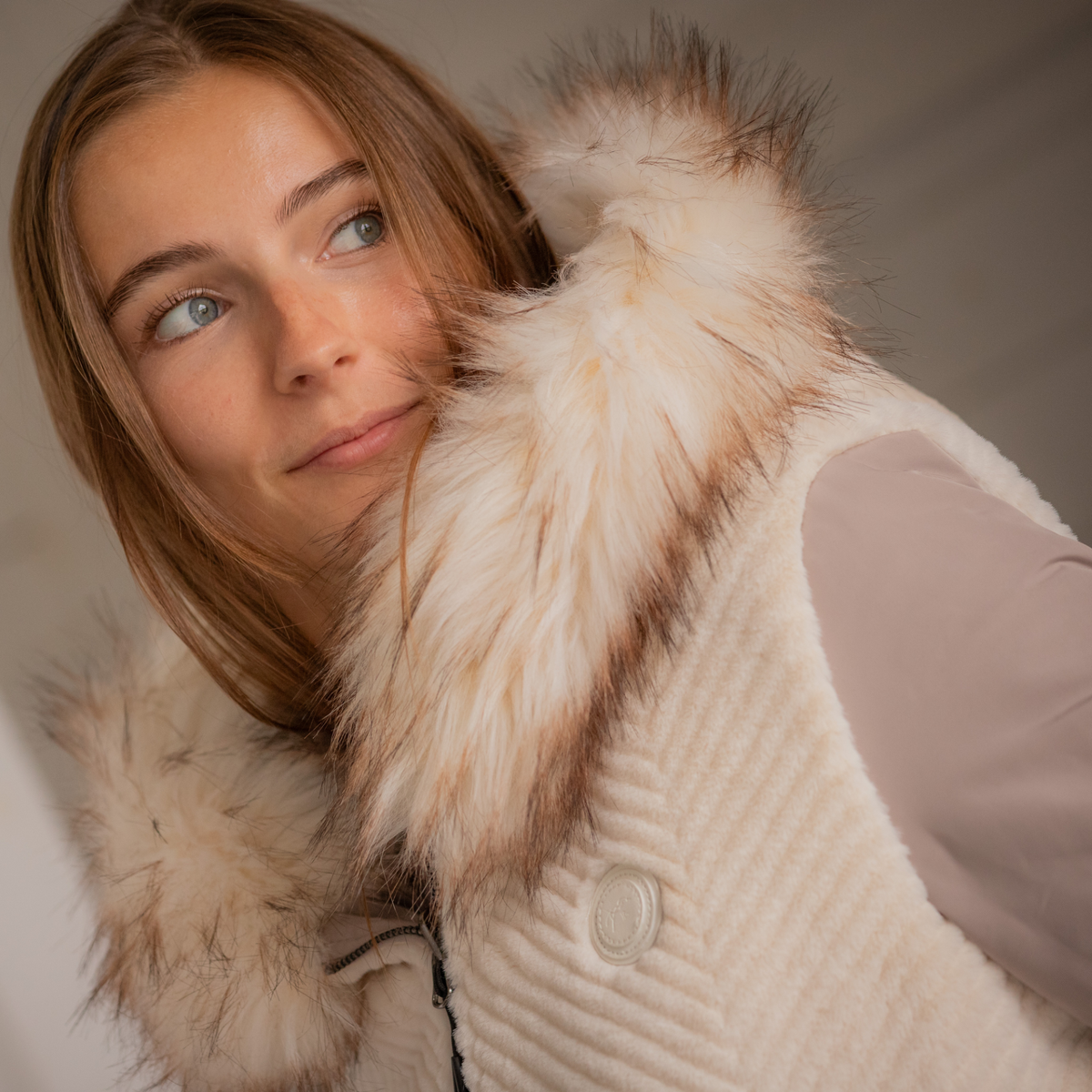 Pénélope Lyon Reversible Winter Jacket, Taupe &amp; Offwhite
