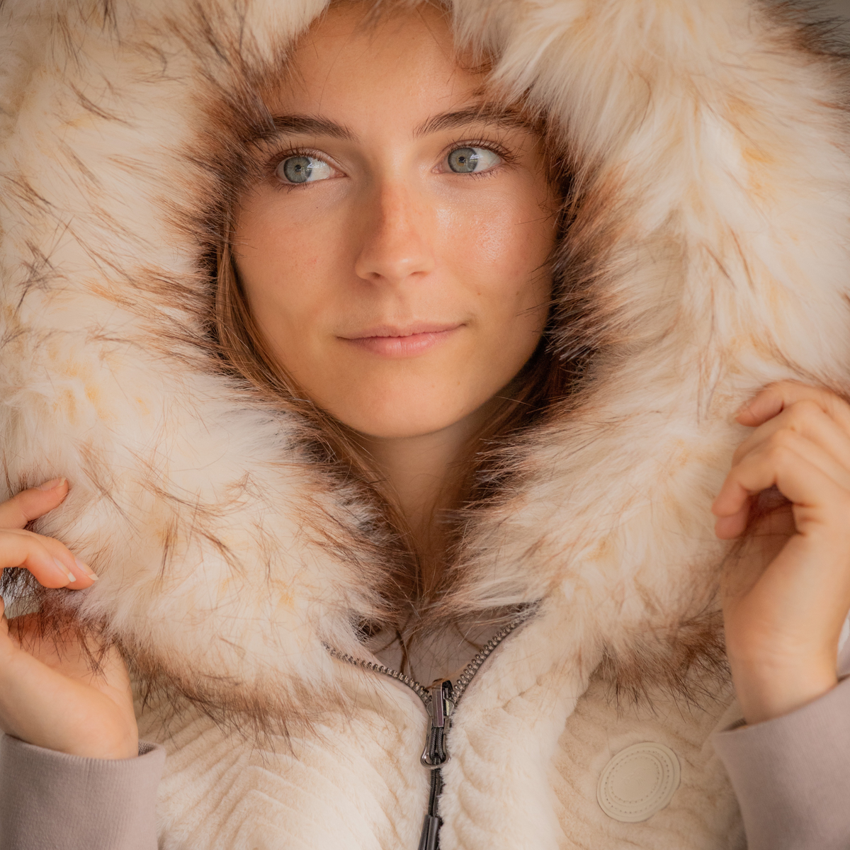 Pénélope Lyon Reversible Winter Jacket, Taupe &amp; Offwhite