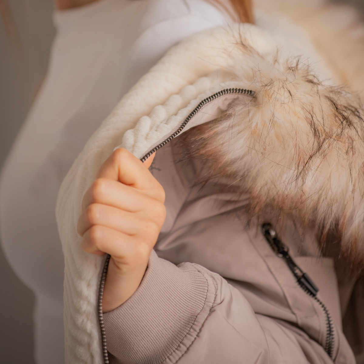 Pénélope Lyon Reversible Winter Jacket, Taupe &amp; Offwhite