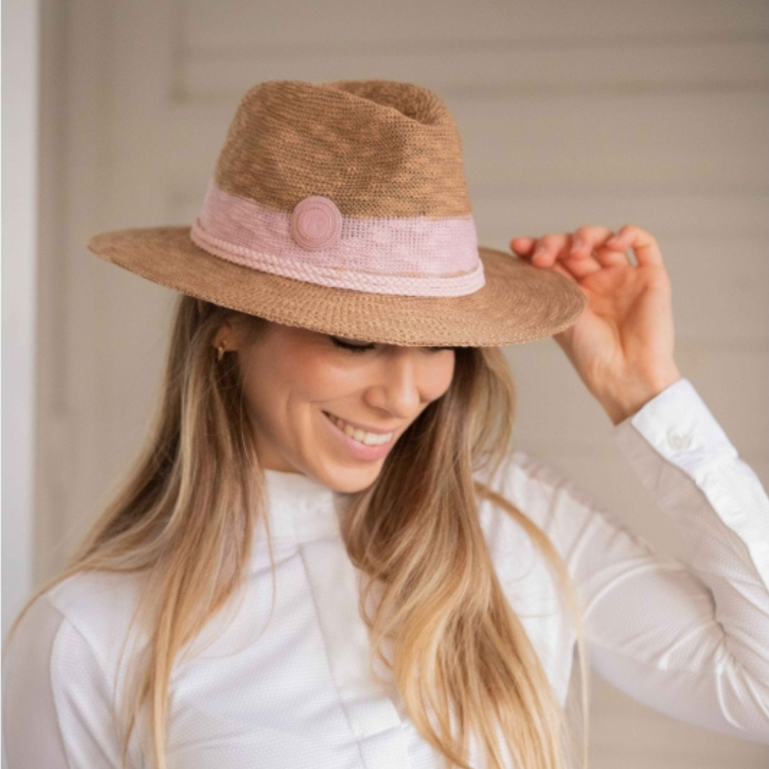 Pénélope Rafia Sun Hat, Beige/Pink