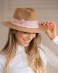 Pénélope Rafia Sun Hat, Beige/Pink