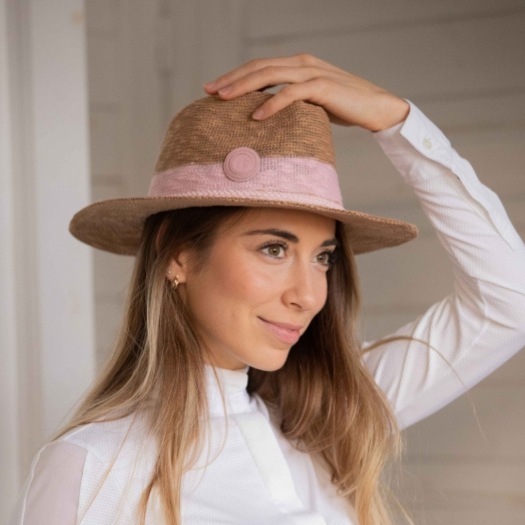 Pénélope Rafia Sun Hat, Beige/Pink