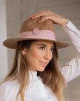 Pénélope Rafia Sun Hat, Beige/Pink