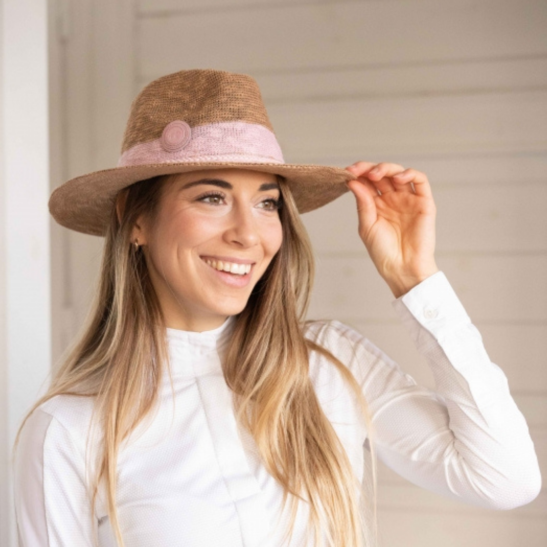 Pénélope Rafia Sun Hat, Beige/Pink