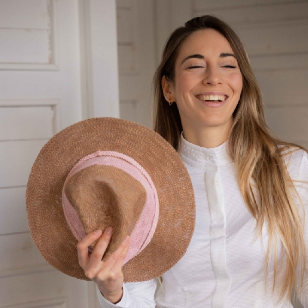 Pénélope Rafia Sun Hat, Beige/Pink