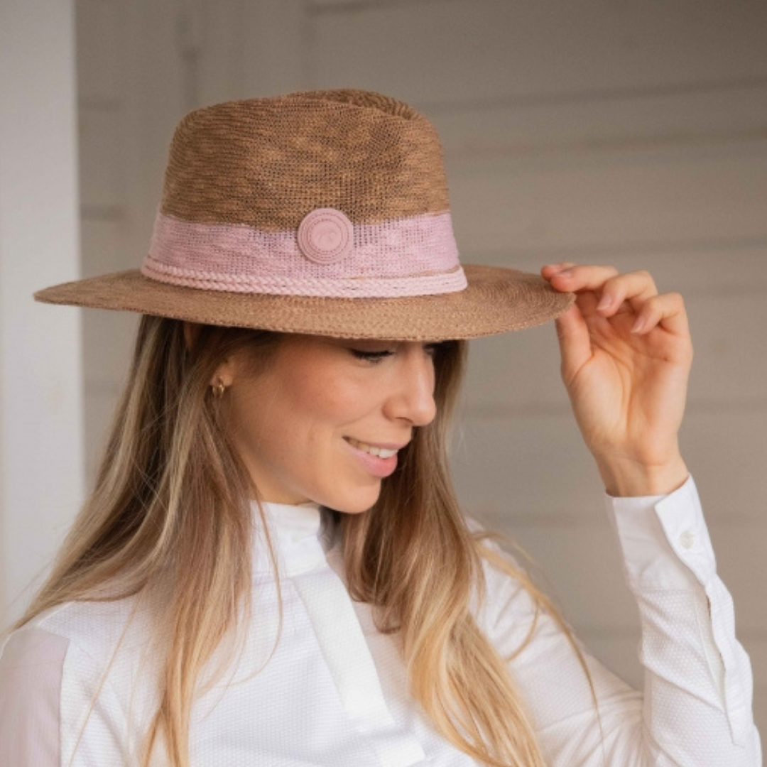Pénélope Rafia Sun Hat, Beige/Pink