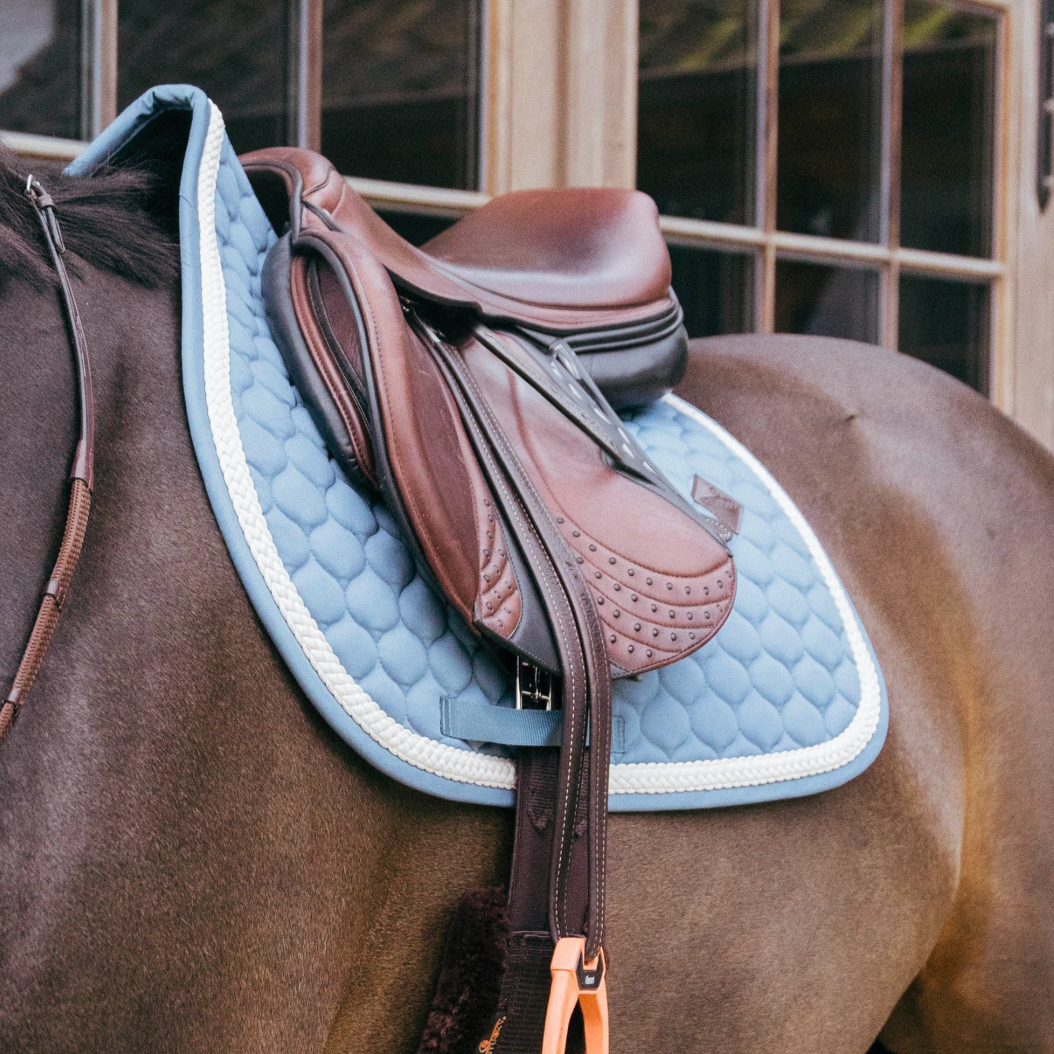 Kentucky Horsewear Show Jumping Saddle Pad with Plaited Cord, Light Blue