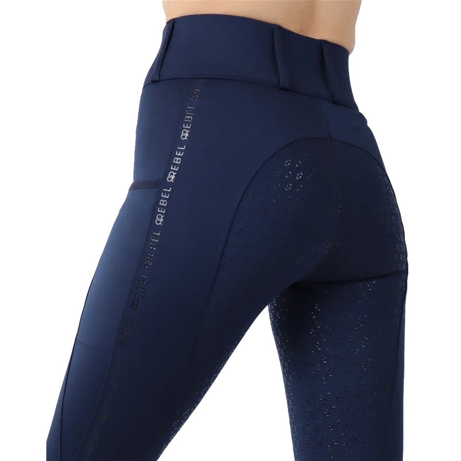 Montar REBEL Tone in Tone Logo Pull on Full Grip Riding Tights, Navy