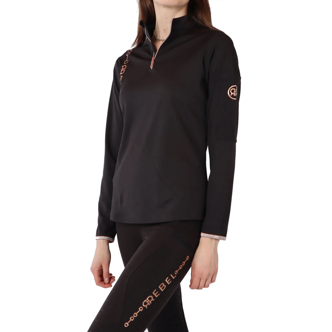 Montar REBEL Rosegold Logo Bit Chain 1/2 Zip Training Shirt,Black