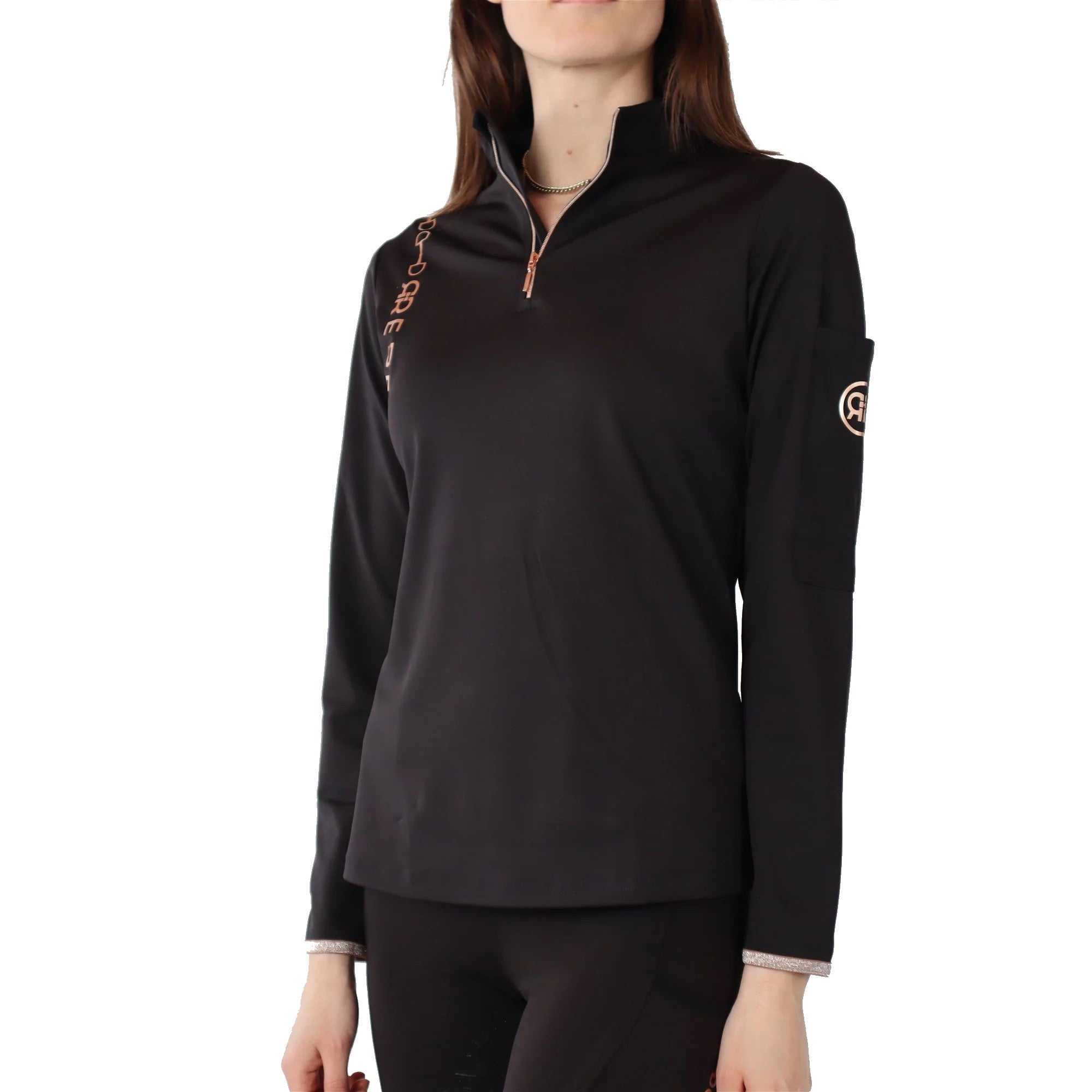 Montar REBEL Rosegold Logo Bit Chain 1/2 Zip Training Shirt,Black