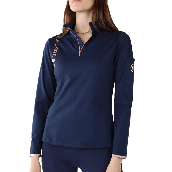 Montar REBEL Rosegold Logo Bit Chain 1/2 Zip Training Shirt, Navy ...