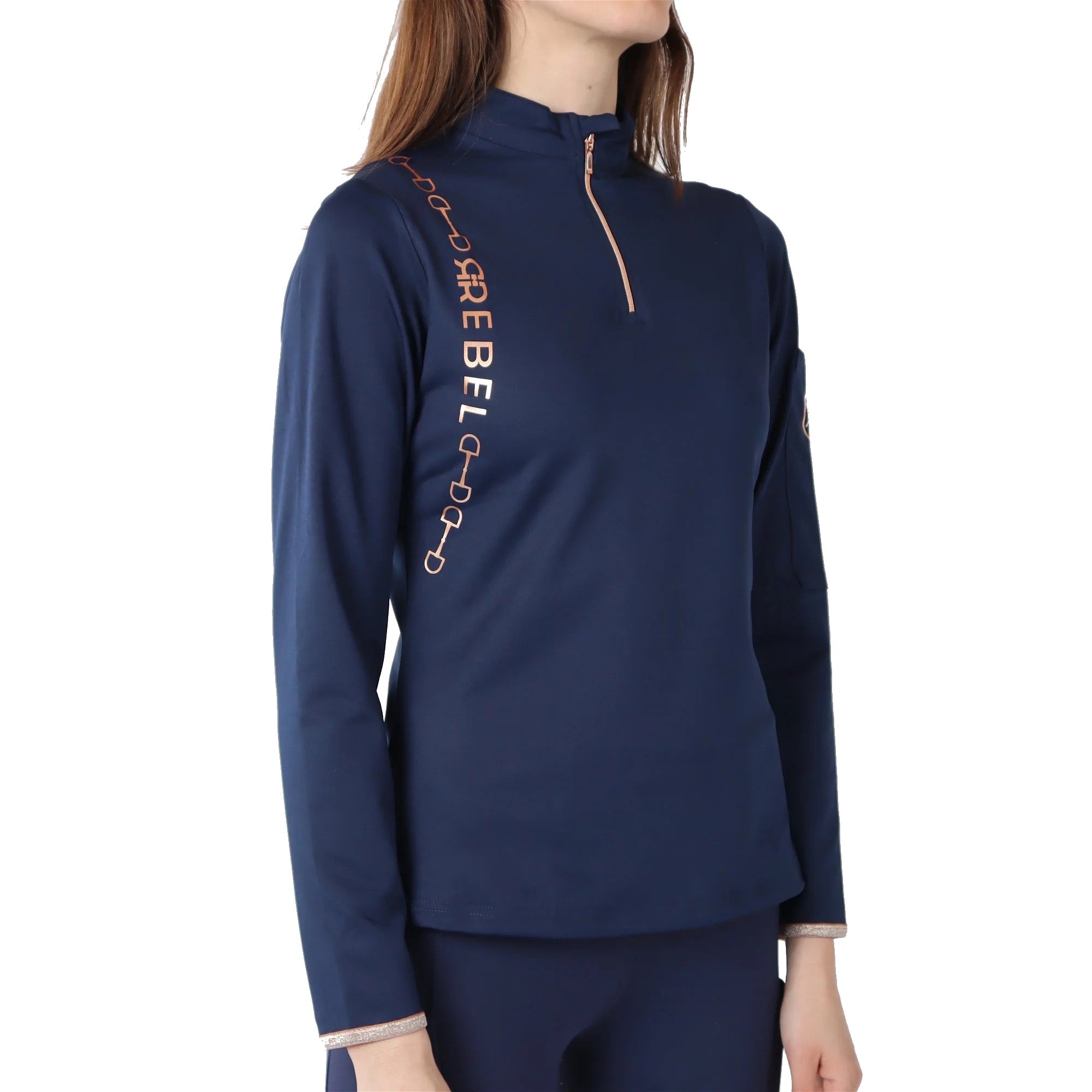 Montar REBEL Rosegold Logo Bit Chain 1/2 Zip Training Shirt, Navy