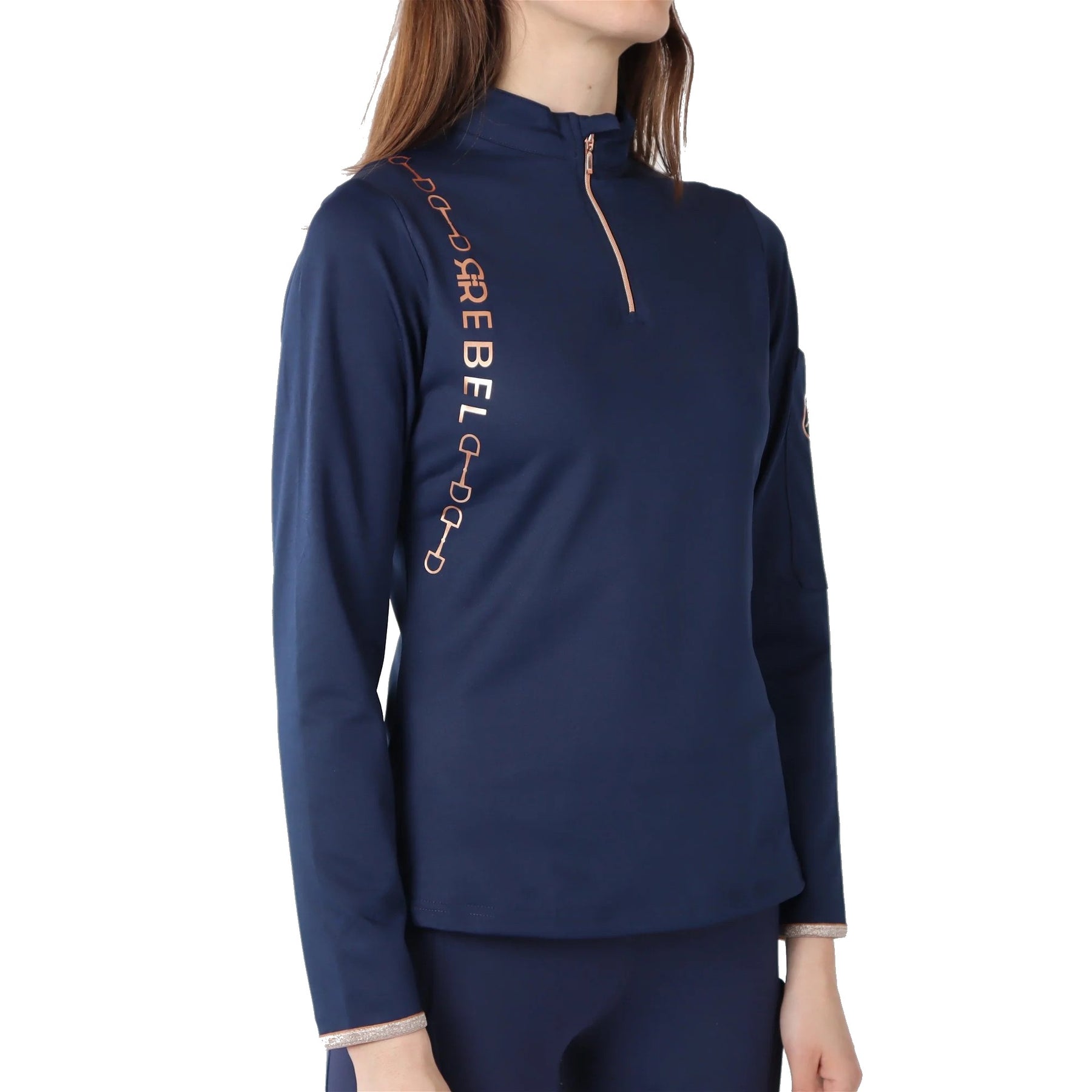 Montar REBEL Rosegold Logo Bit Chain 1/2 Zip Training Shirt, Navy ...