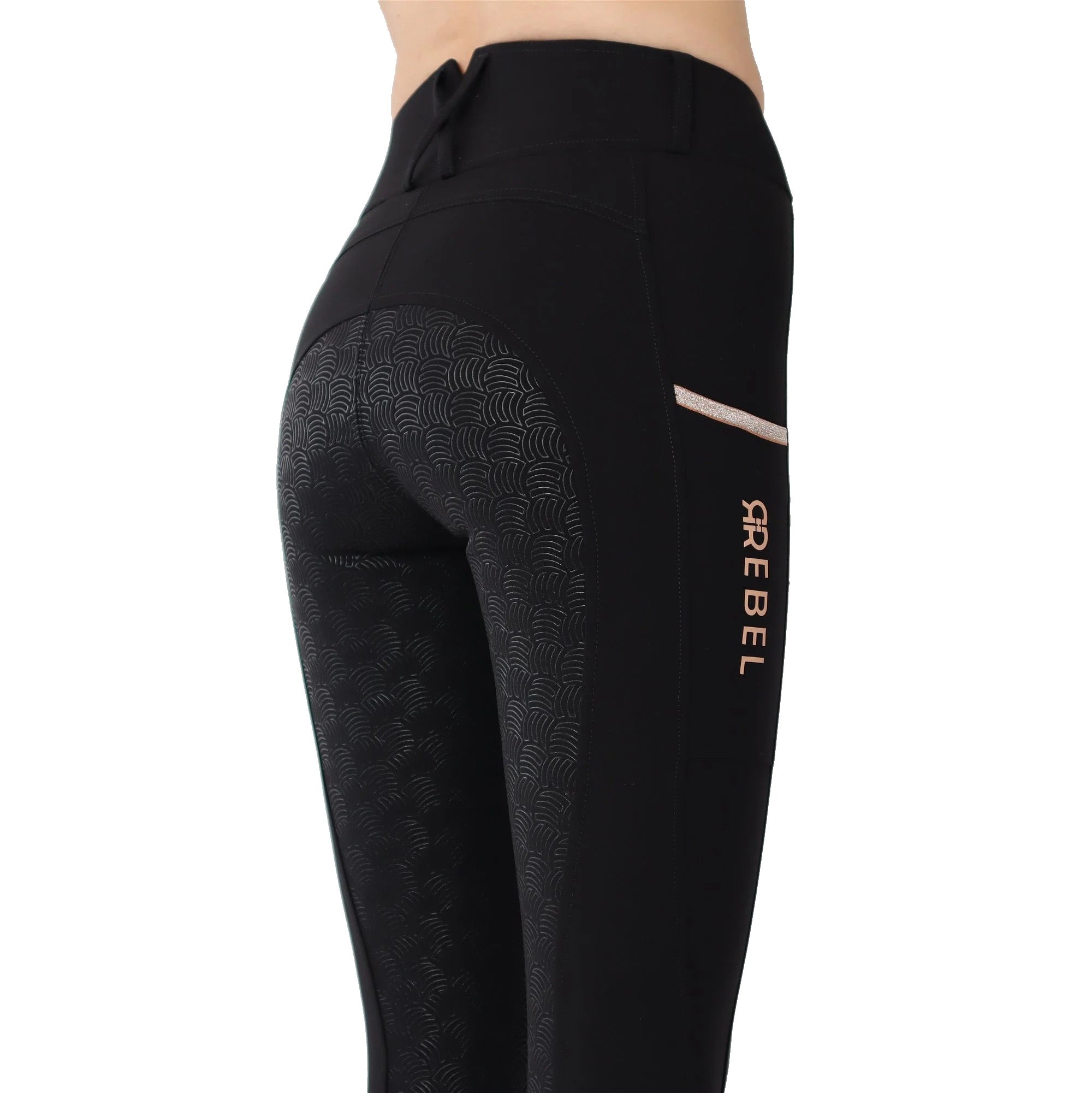 Montar REBEL Rosegold Logo & Pipe Full Grip Mid Rise Breeches, Black ...