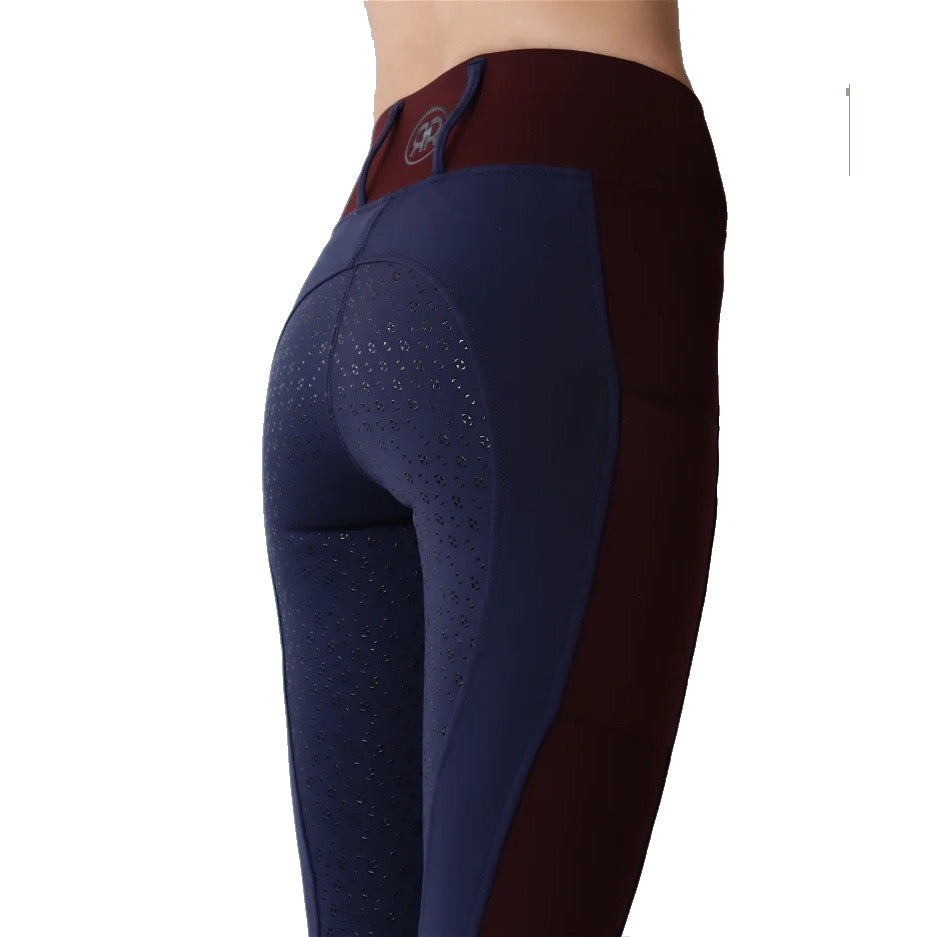 Montar REBEL Two Color Pull on Full Grip Riding Tights, Navy/Plum