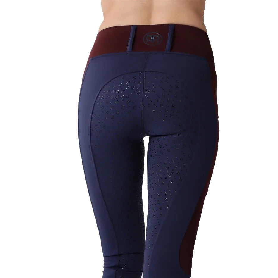 Montar REBEL Two Color Pull on Full Grip Riding Tights, Navy/Plum
