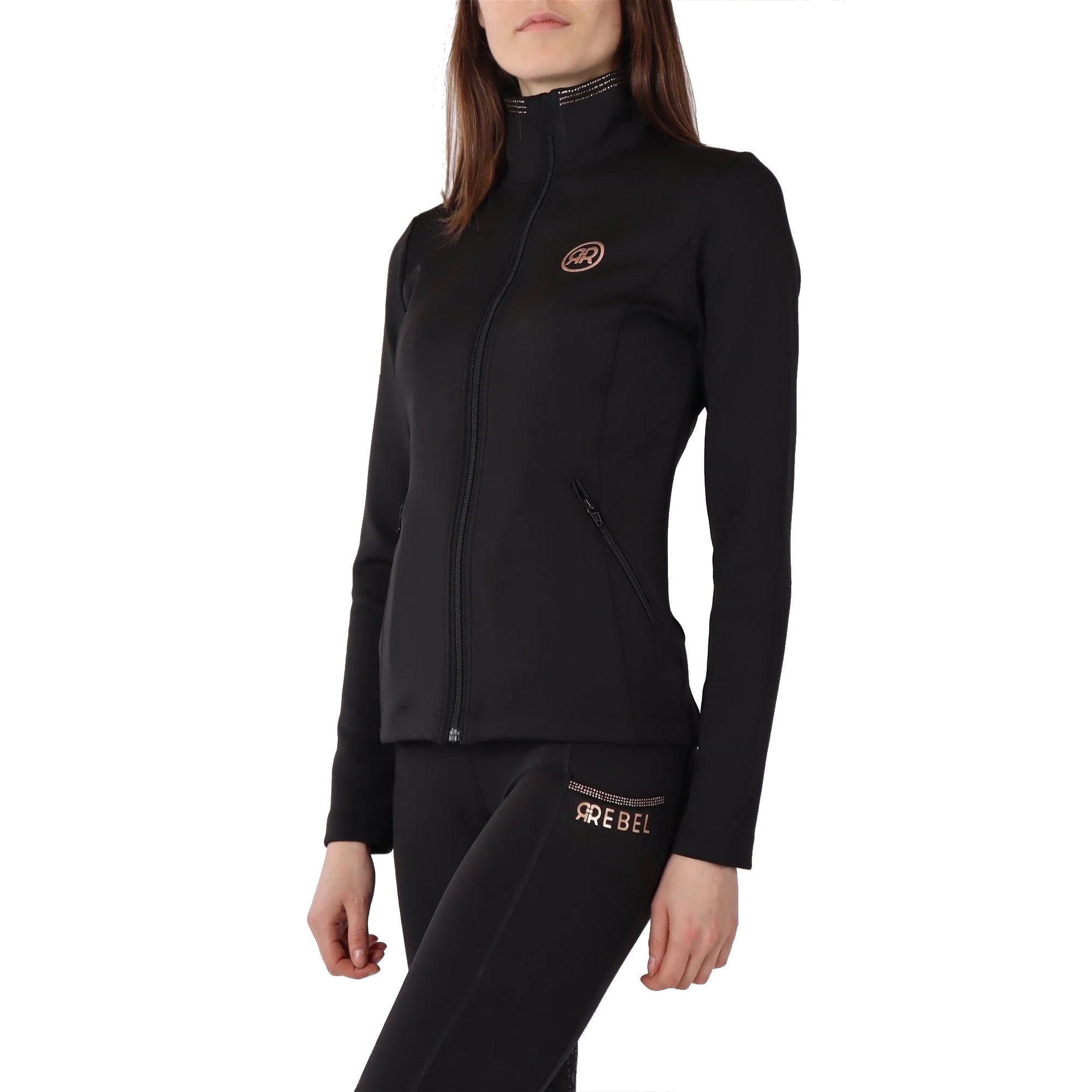 Montar REBEL Rosegold Crystal Full Zip Lightweight Jacket, Black ...