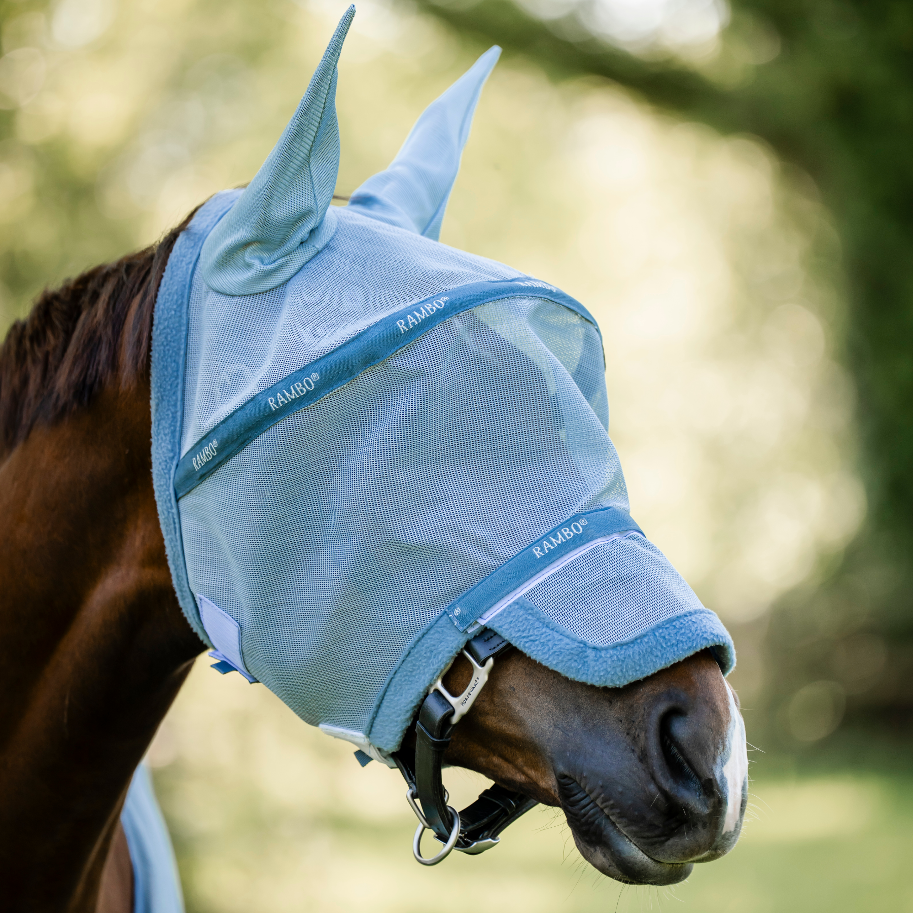Rambo Fly Mask, Heather Blue/Blue &amp; Silver