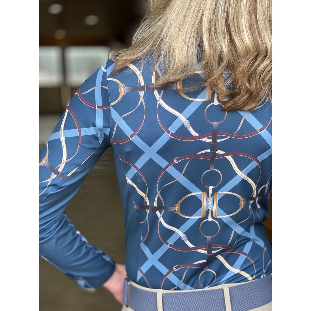 Arista Equestrian Ladies Ribbons & Reins Quarter Zip Long Sleeve Training Shirt, Sapphire