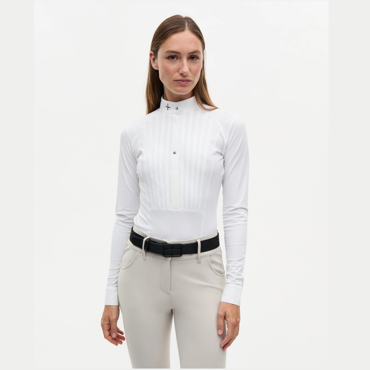 Trolle Ladies Long Sleeve Competition Shirt w/ Pleated Bib, White