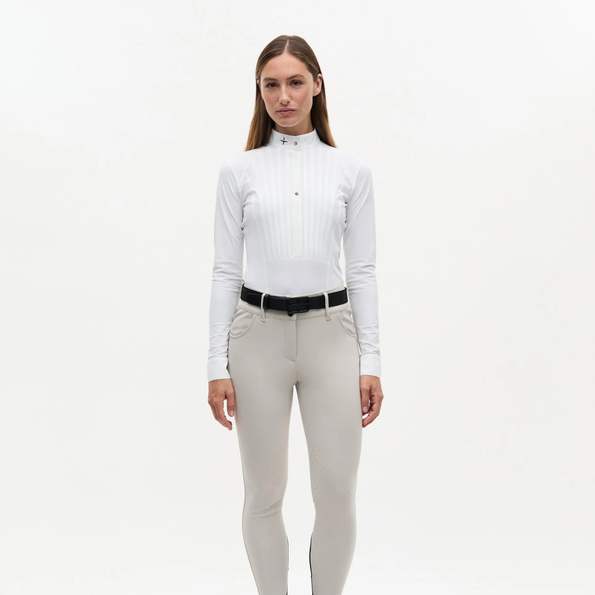 Trolle Ladies Long Sleeve Competition Shirt w/ Pleated Bib, White