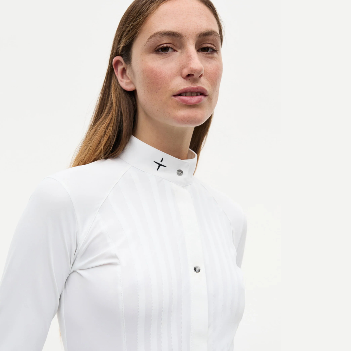 Trolle Ladies Long Sleeve Competition Shirt w/ Pleated Bib, White
