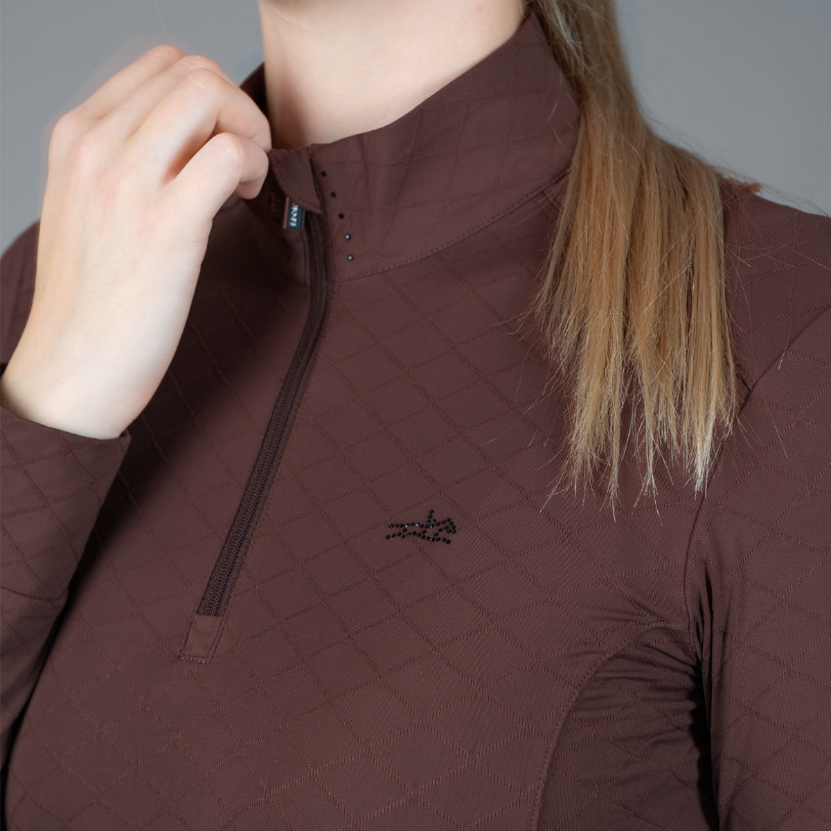 Schockemohle SpDaria Ladies Long Sleeve 1/4 Zip Training Shirt, Mocca