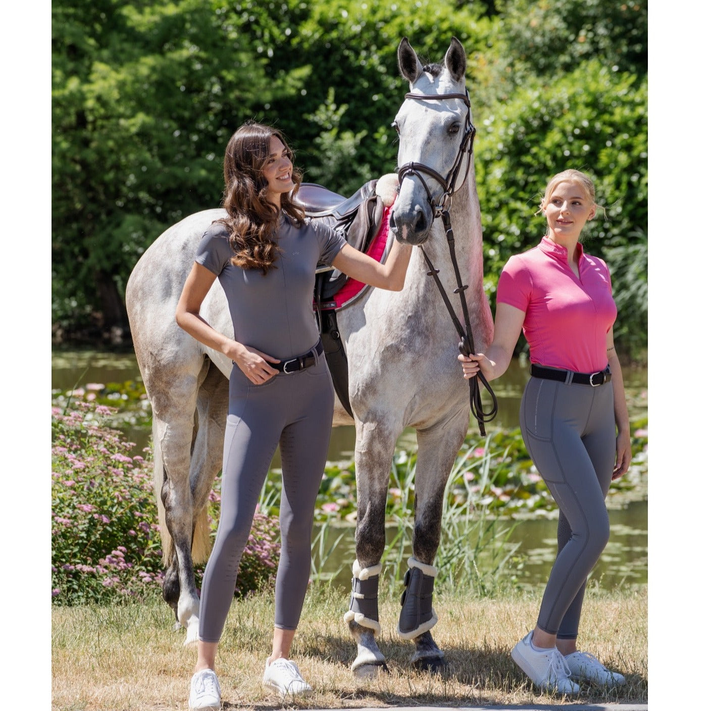 Schockemohle New Ladies Full Grip Mid Rise Pocket Riding Tights, Slate Grey