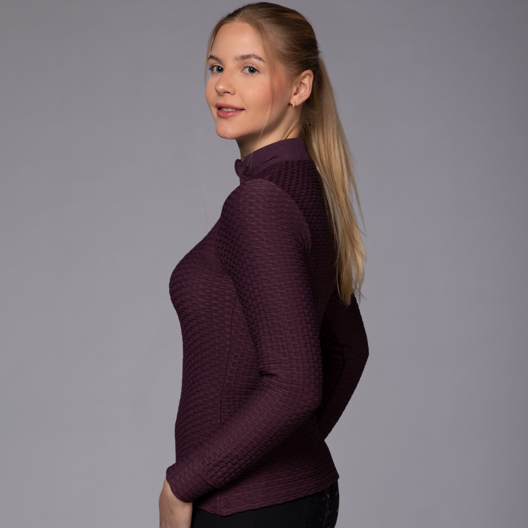 Schockemohle SPHedy Ladies Long Sleeve 1/2 Zip Training Shirt, Deep Mauve