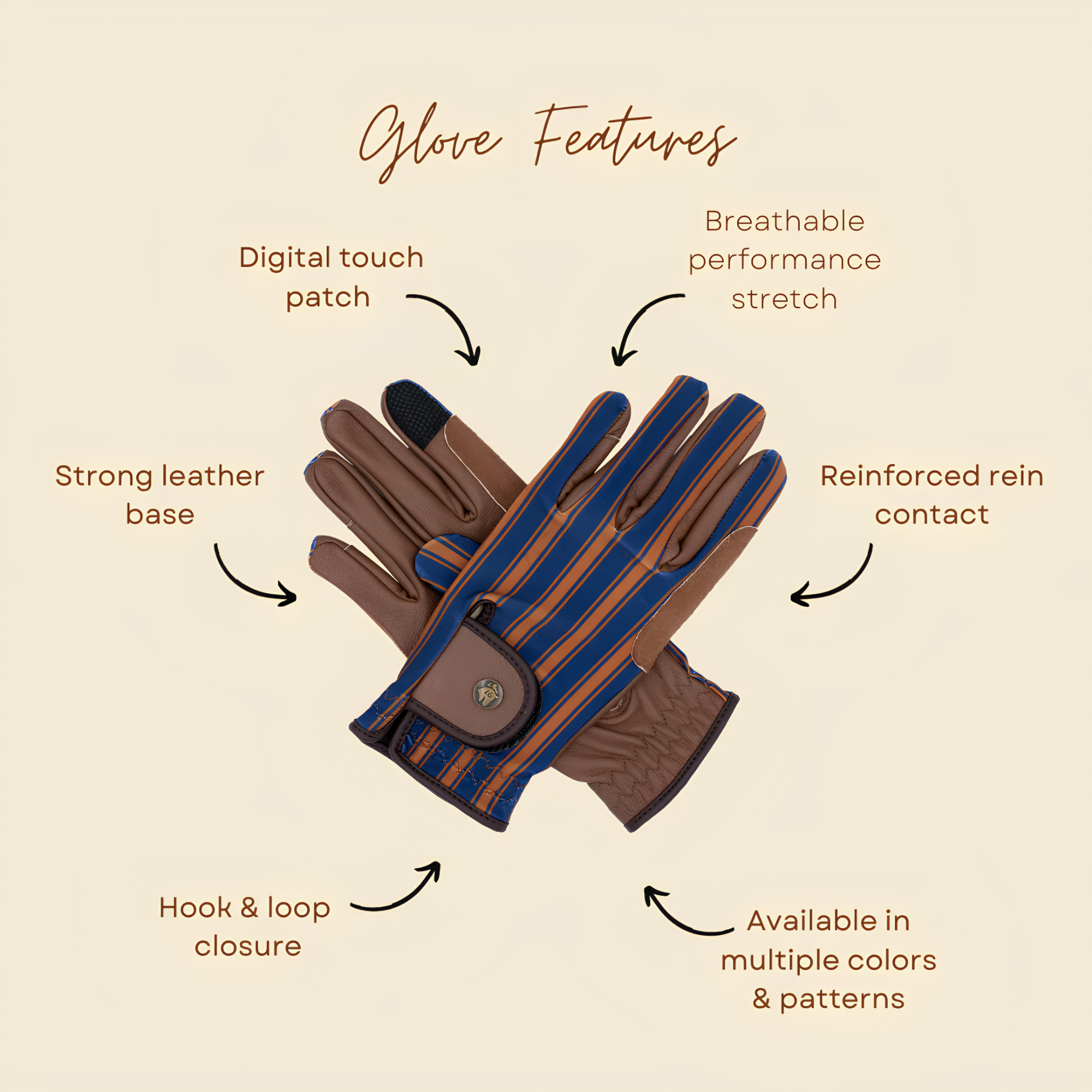 Sixteen Cypress Riding Gloves, Black &amp; Cognac