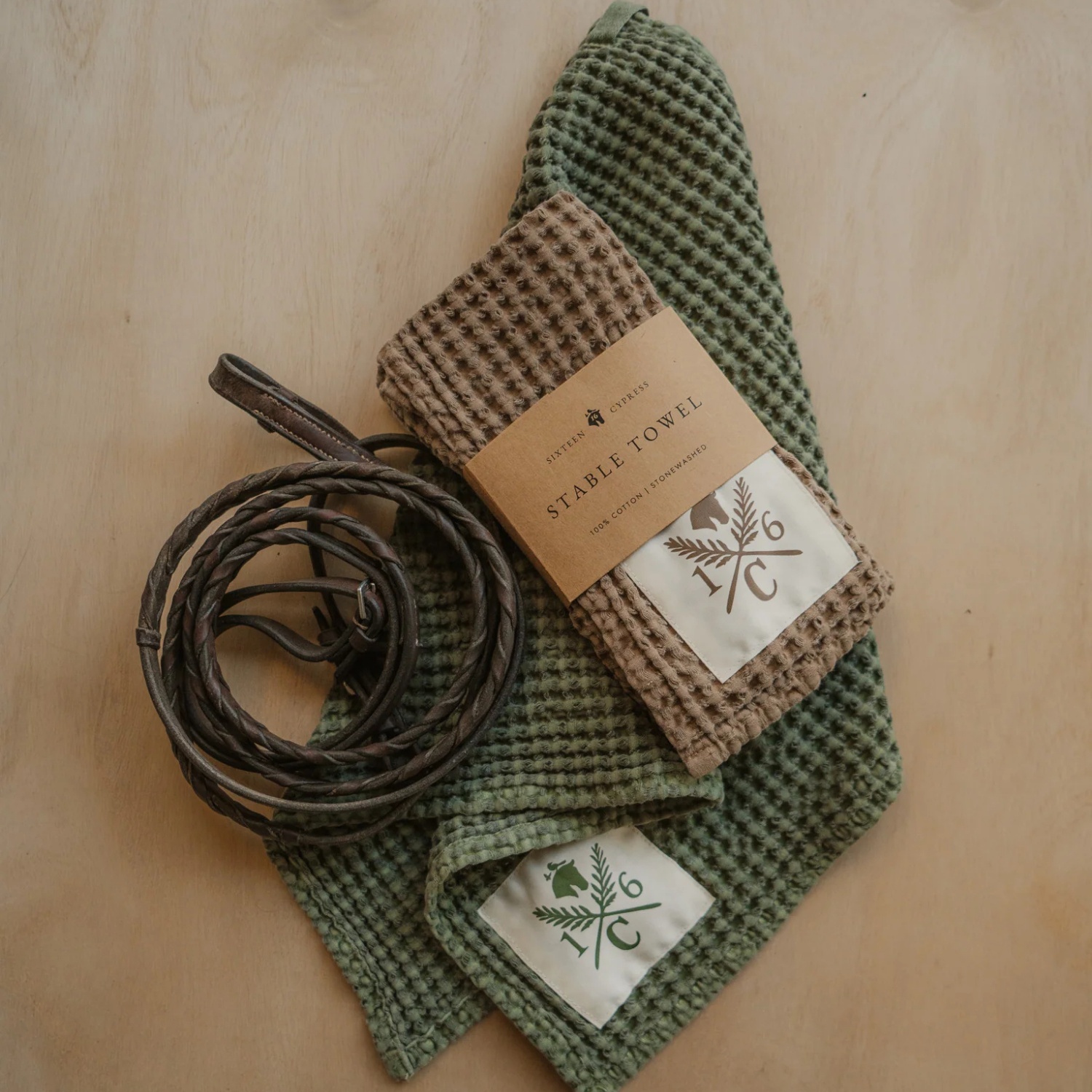 Sixteen Cypress Cotton Waffle Stable Towel, Pine