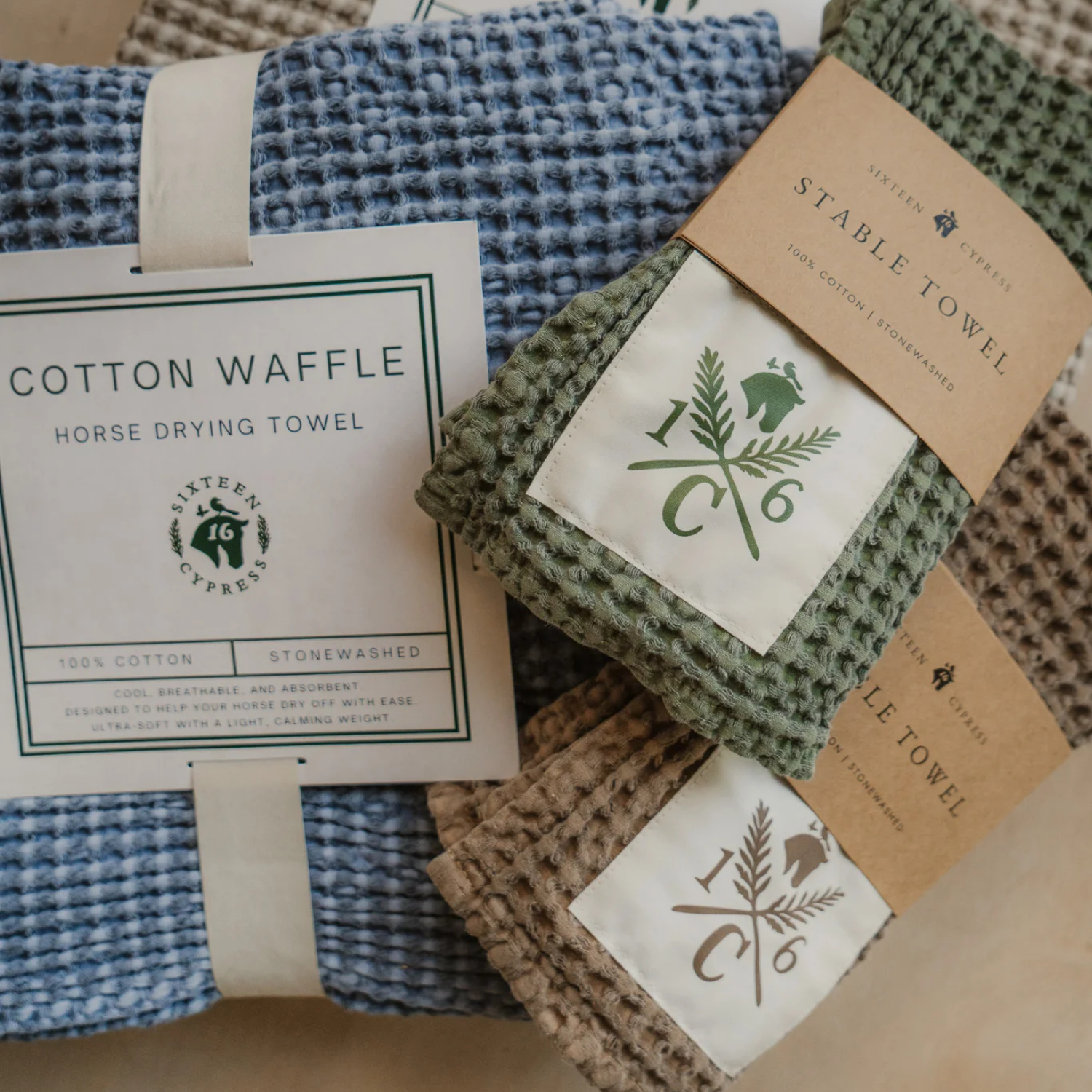 Sixteen Cypress Cotton Waffle Stable Towel, Pine