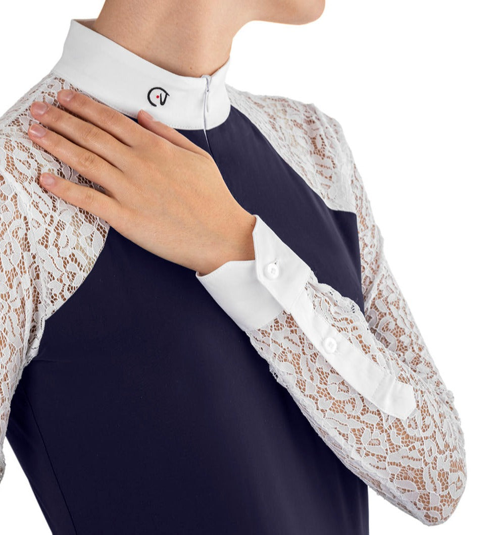 EGO7 Florentine ML Lace Long Sleeve Competition Shirt, Navy/White