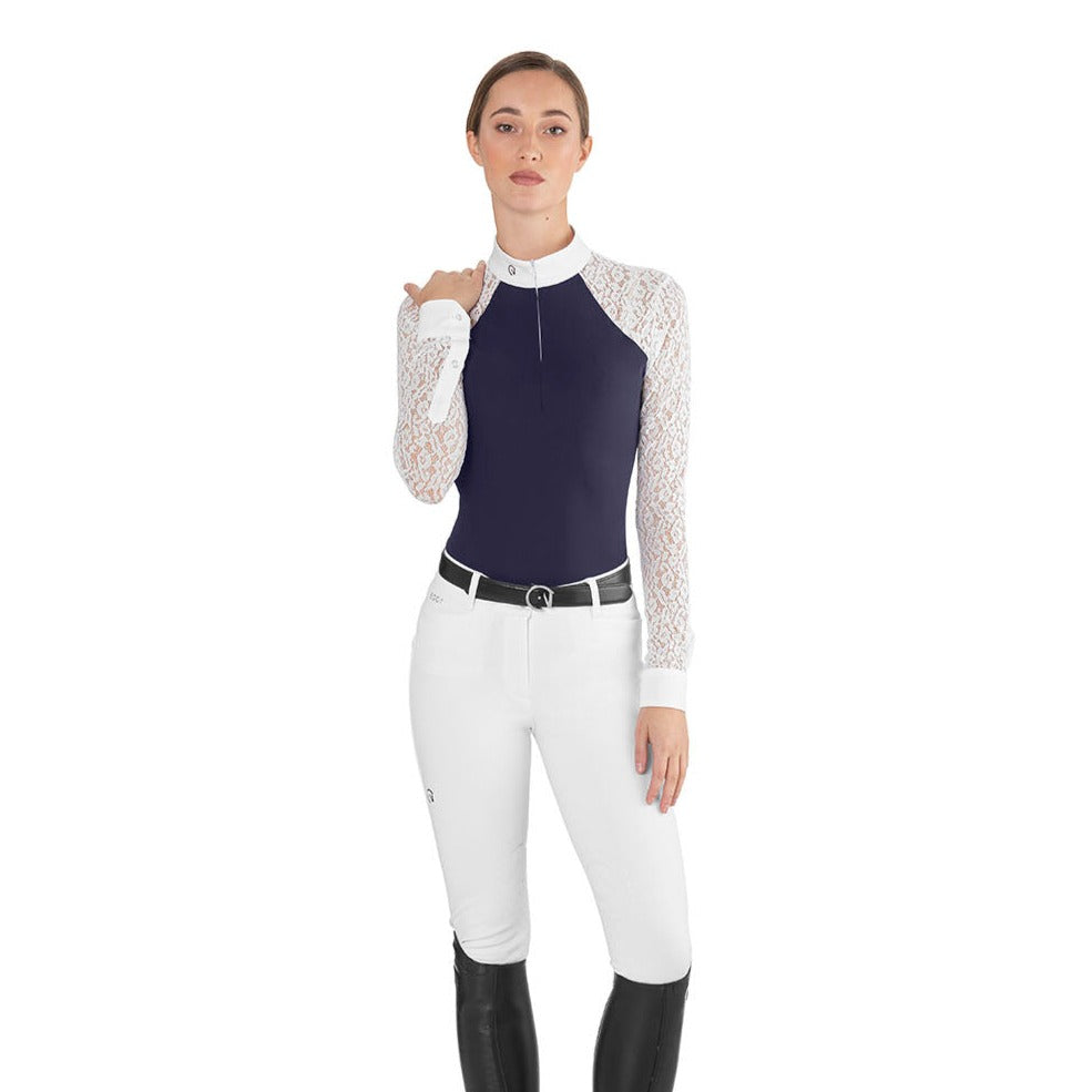 EGO7 Florentine ML Lace Long Sleeve Competition Shirt, Navy/White