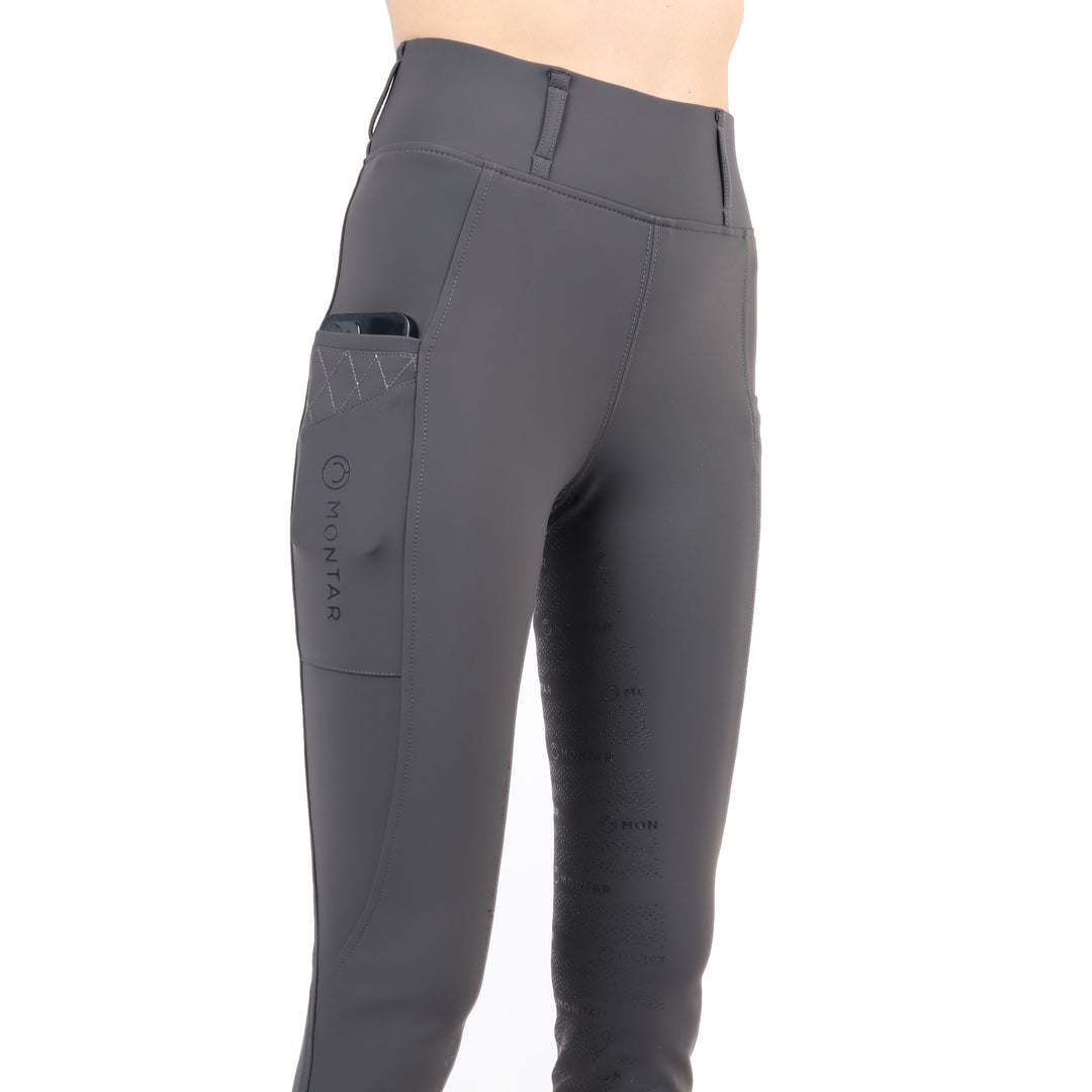 Montar Hilma Tone in Tone Crystals Ladies Full Grip Pull On Breeches, Gray
