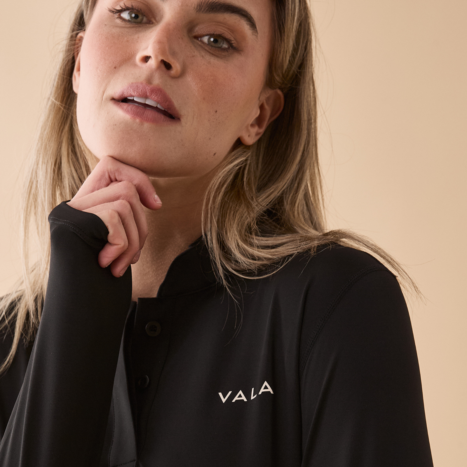 VALA Ladies Connected Long Sleeve Polo, Black
