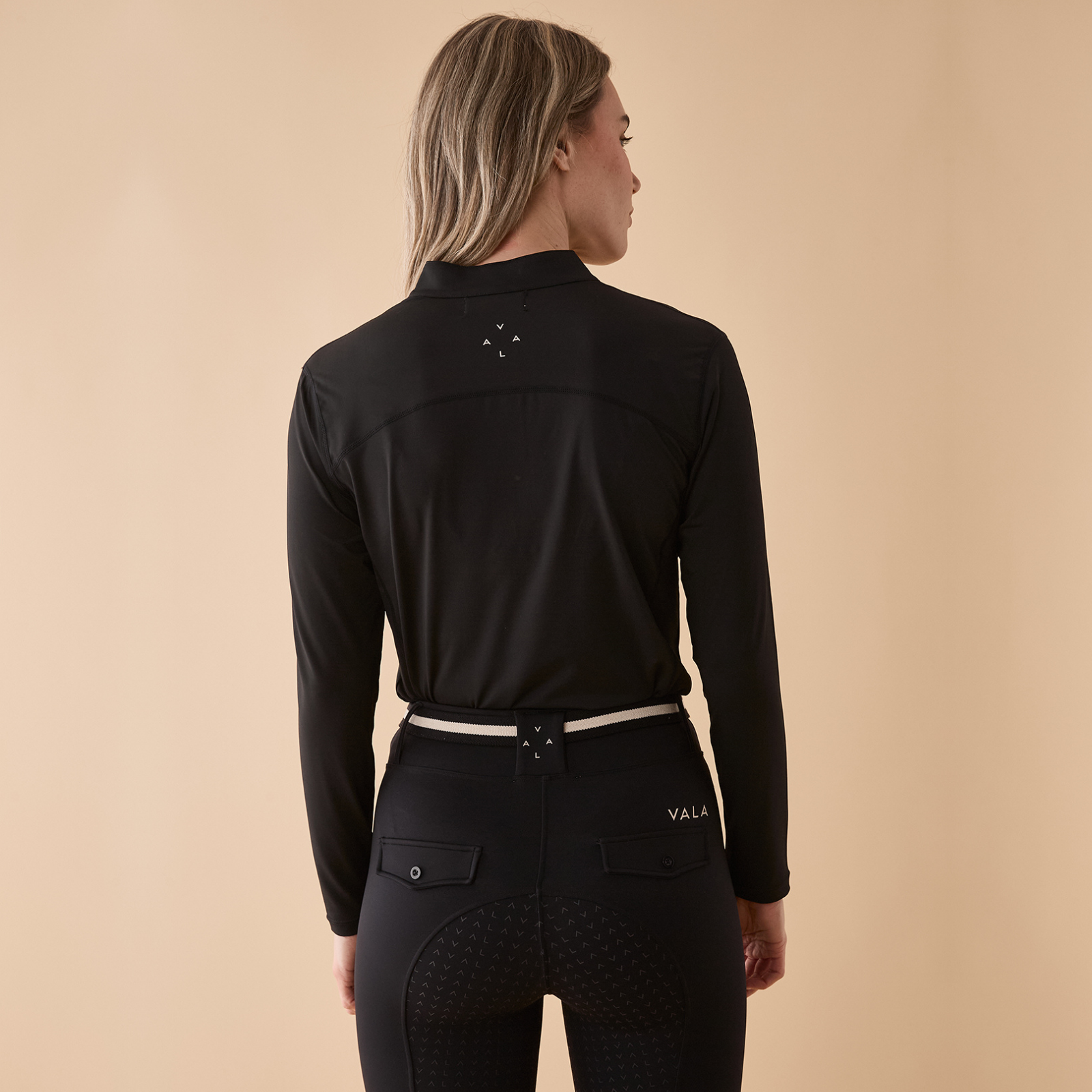 VALA Ladies Connected Long Sleeve Polo, Black