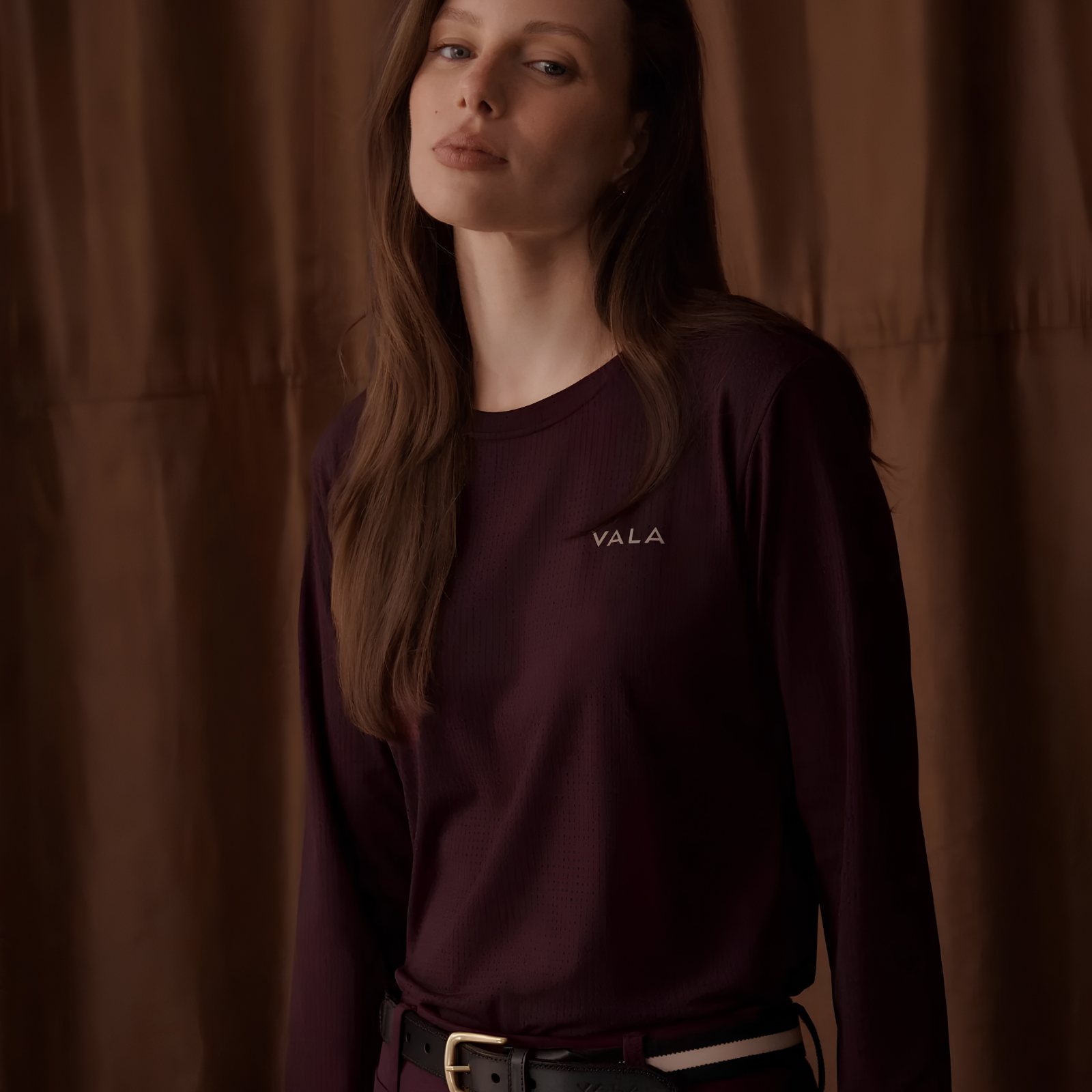 VALA Ladies Long Sleeve Mesh Training Shirt, Deep Cherry