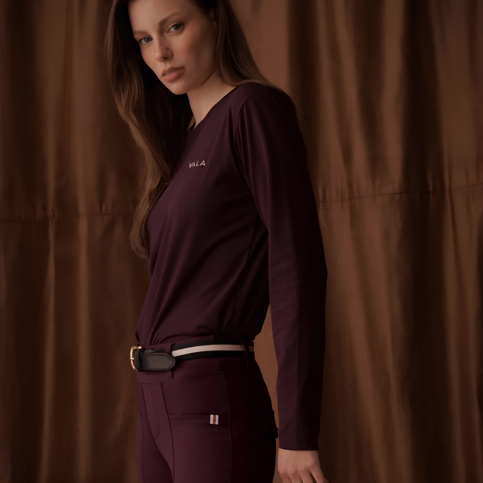 VALA Ladies Long Sleeve Mesh Training Shirt, Deep Cherry