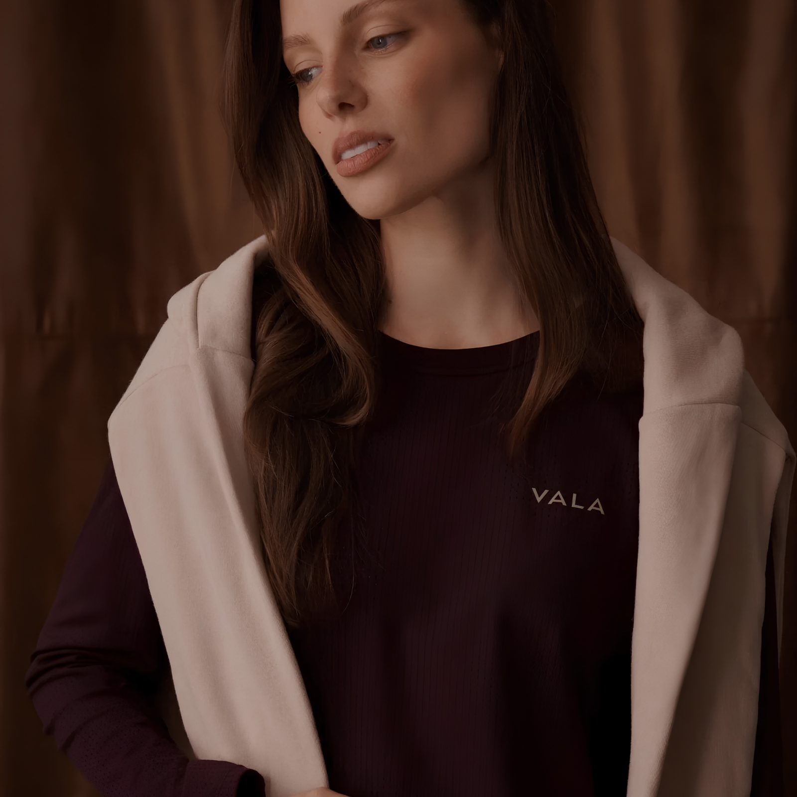 VALA Ladies Long Sleeve Mesh Training Shirt, Deep Cherry