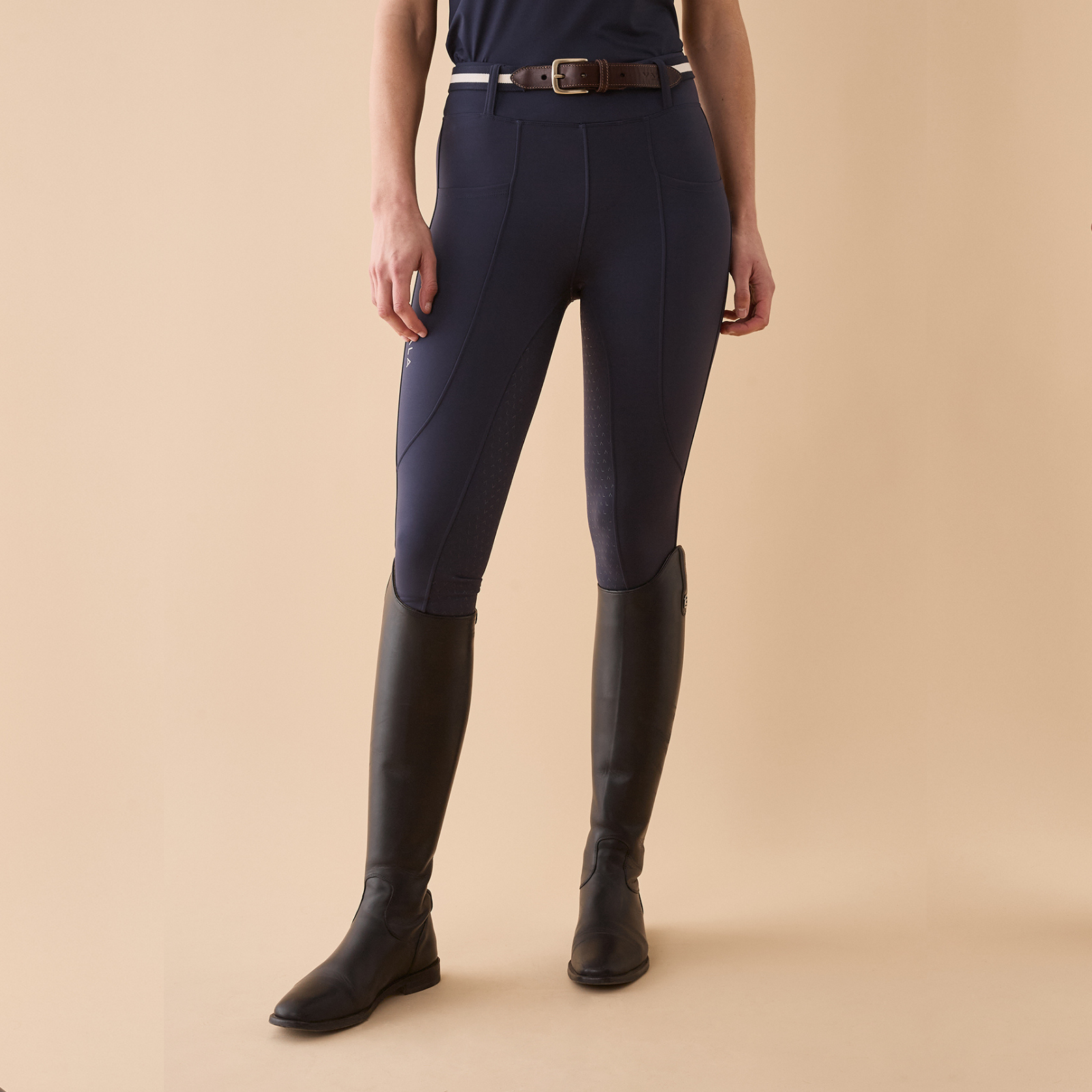 VALA Ladies Sculpt &amp; Smooth Full Grip Riding Breeches, Navy
