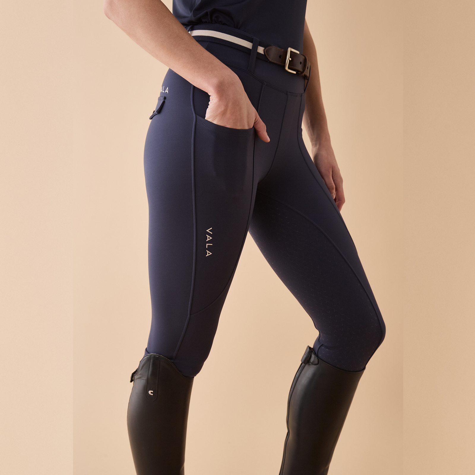 VALA Ladies Sculpt &amp; Smooth Full Grip Riding Breeches, Navy