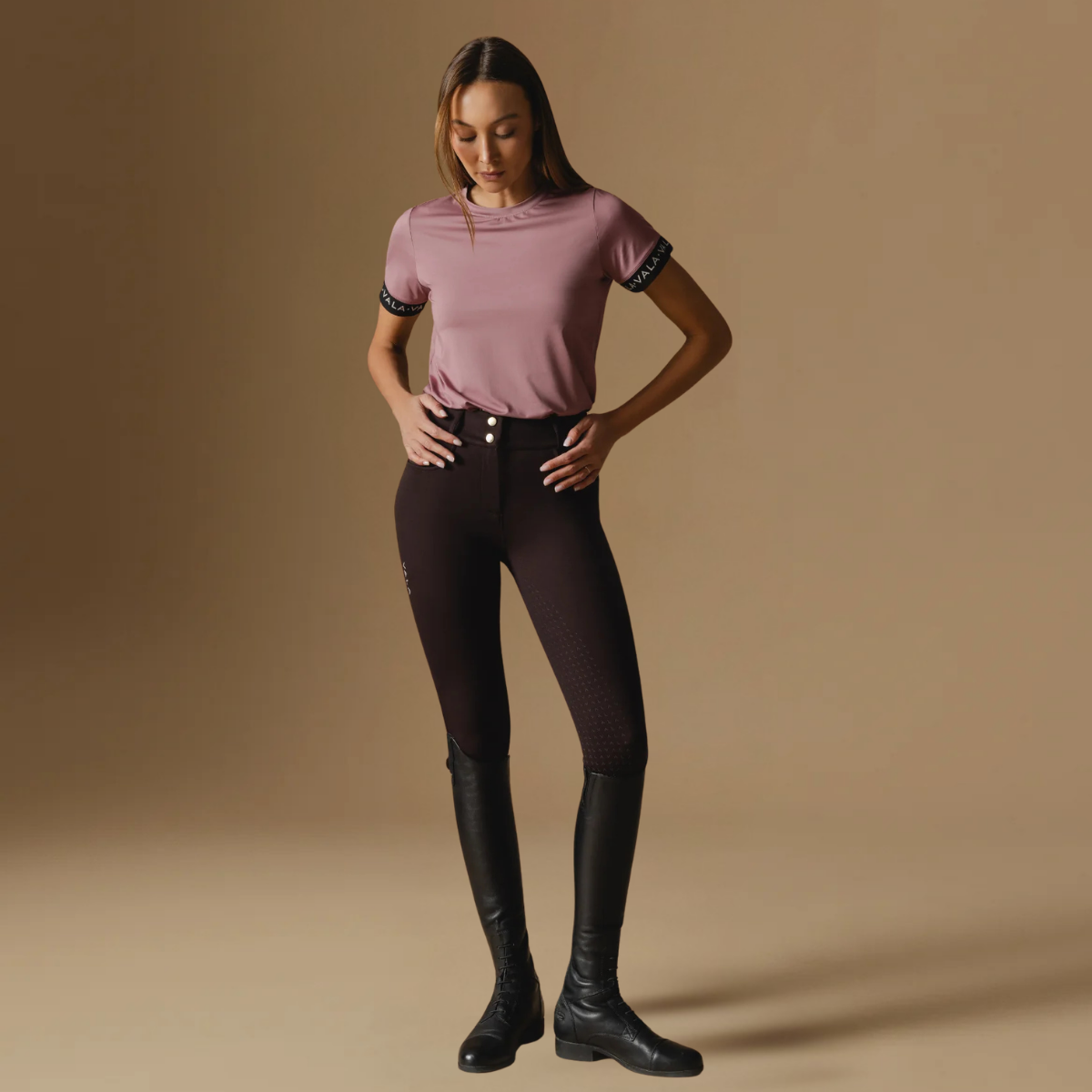 VALA Ladies Ultimate Button Up Full Grip Breeches, Chocolate