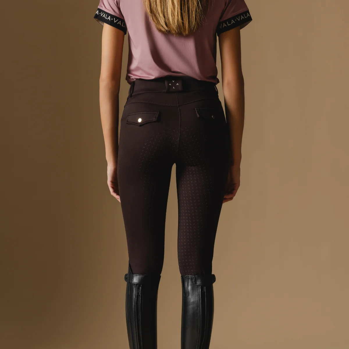 VALA Ladies Ultimate Button Up Full Grip Breeches, Chocolate