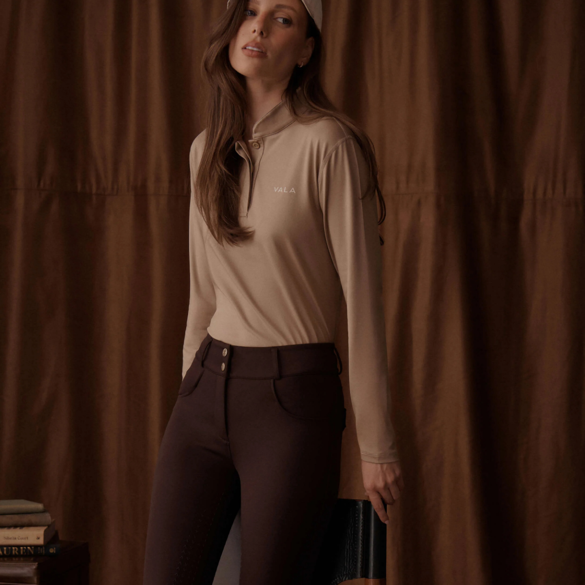 VALA Ladies Ultimate Button Up Full Grip Breeches, Chocolate