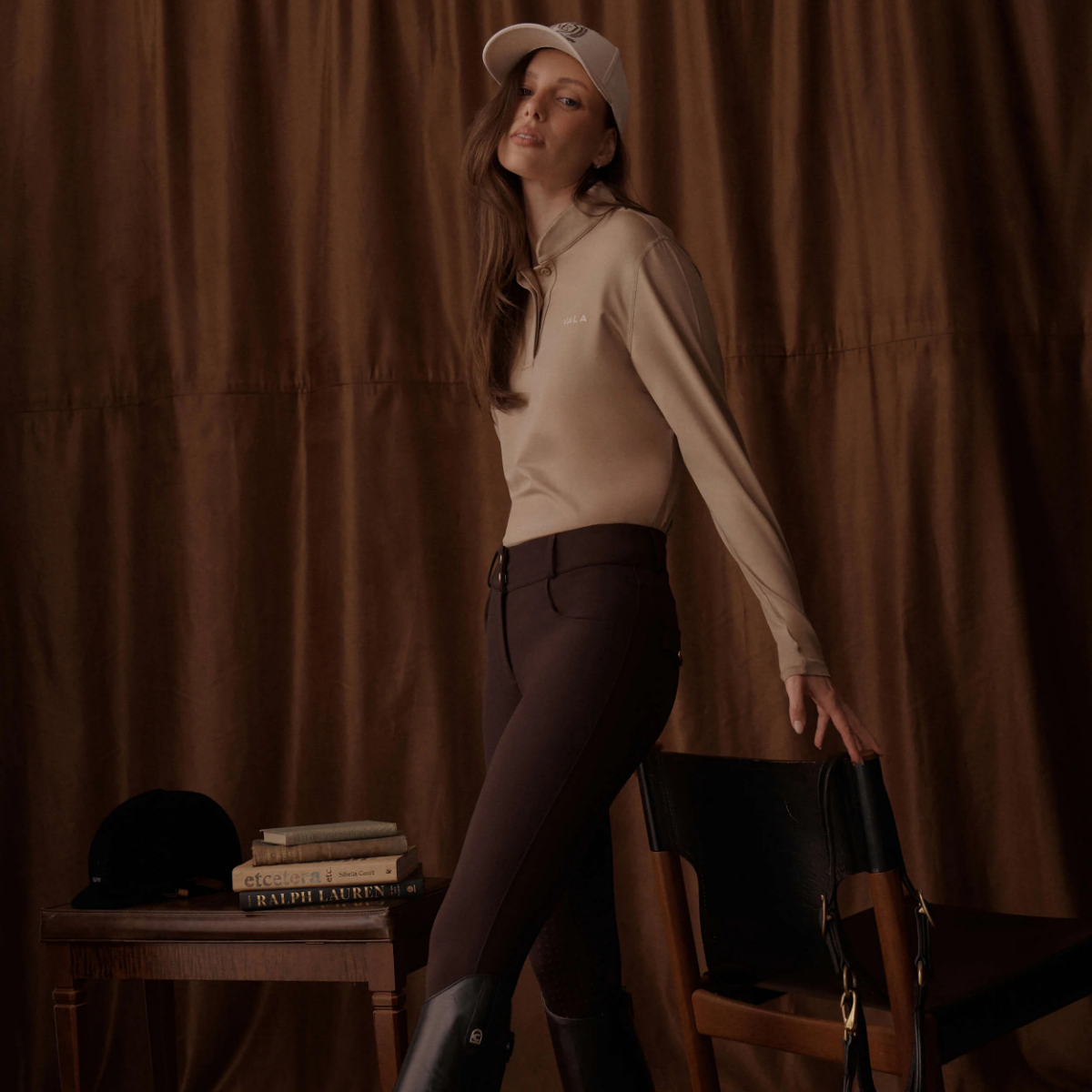 VALA Ladies Ultimate Button Up Full Grip Breeches, Chocolate