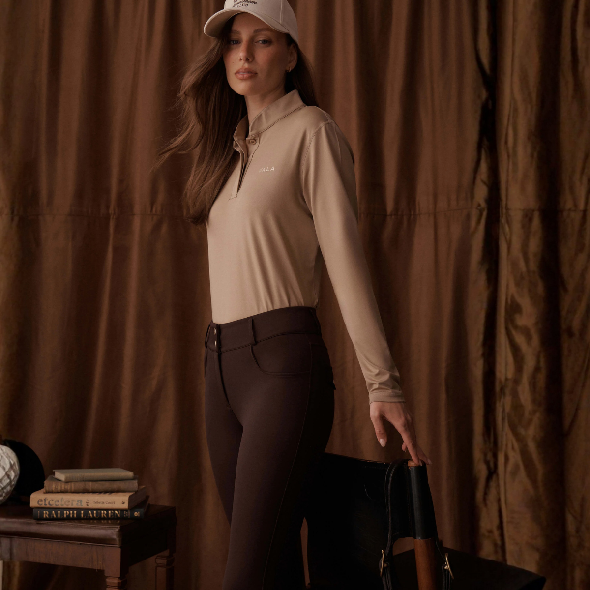 VALA Ladies Ultimate Button Up Full Grip Breeches, Chocolate