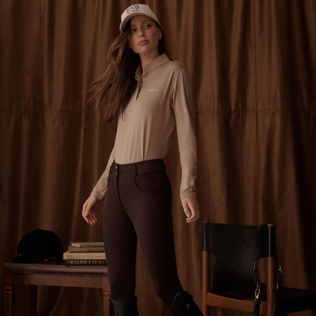VALA Ladies Ultimate Button Up Full Grip Breeches, Chocolate