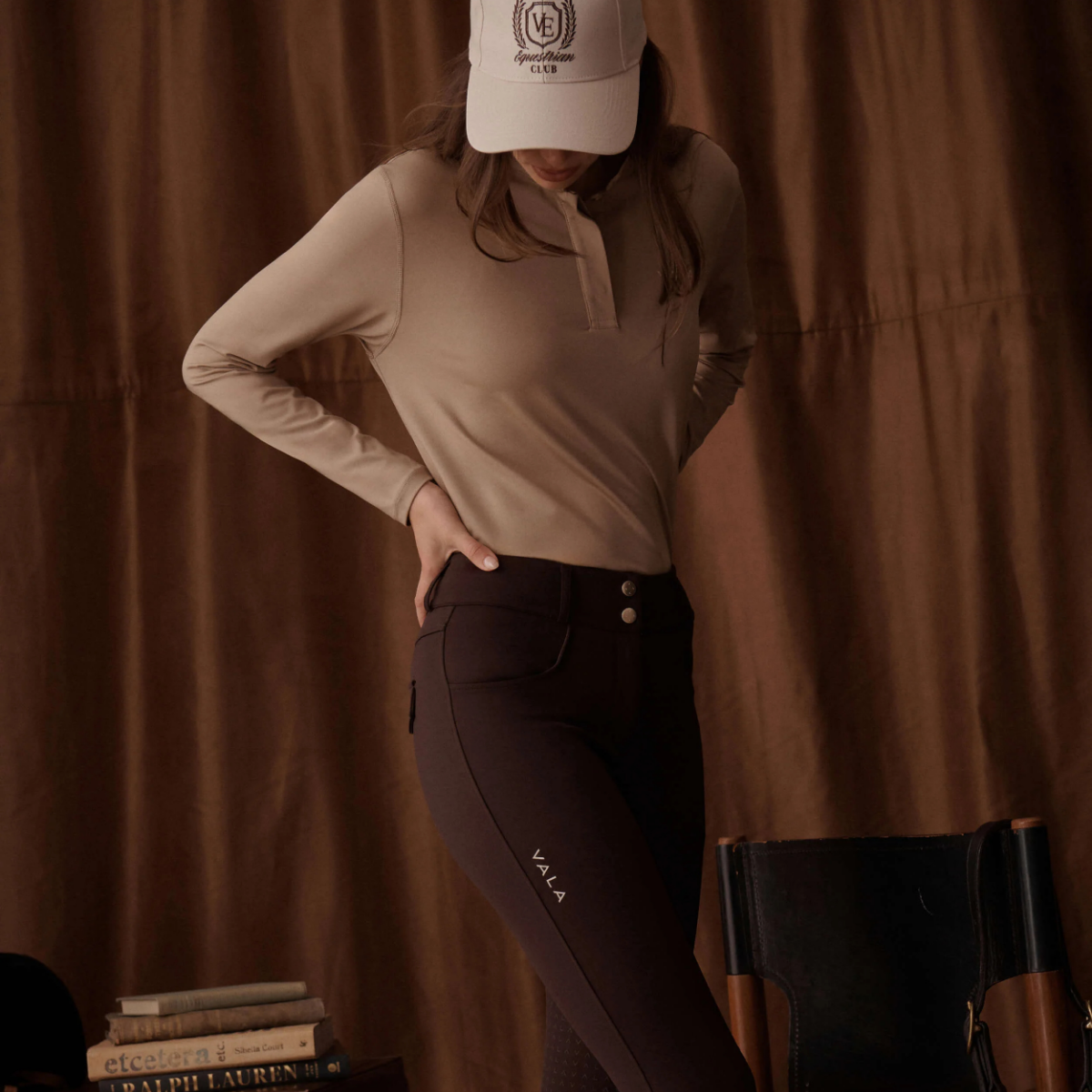 VALA Ladies Ultimate Button Up Full Grip Breeches, Chocolate